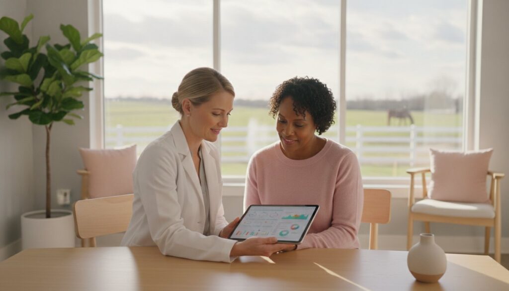 Provider discussing hot flashes treatment in Lexington KY with patient